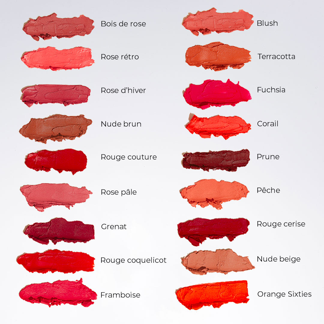 18 teintes du rouge à lèvres hydratant naturel Pomponne