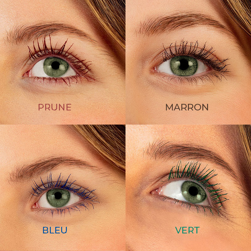 Les mascaras de couleur Pomponne sur les yeux verts