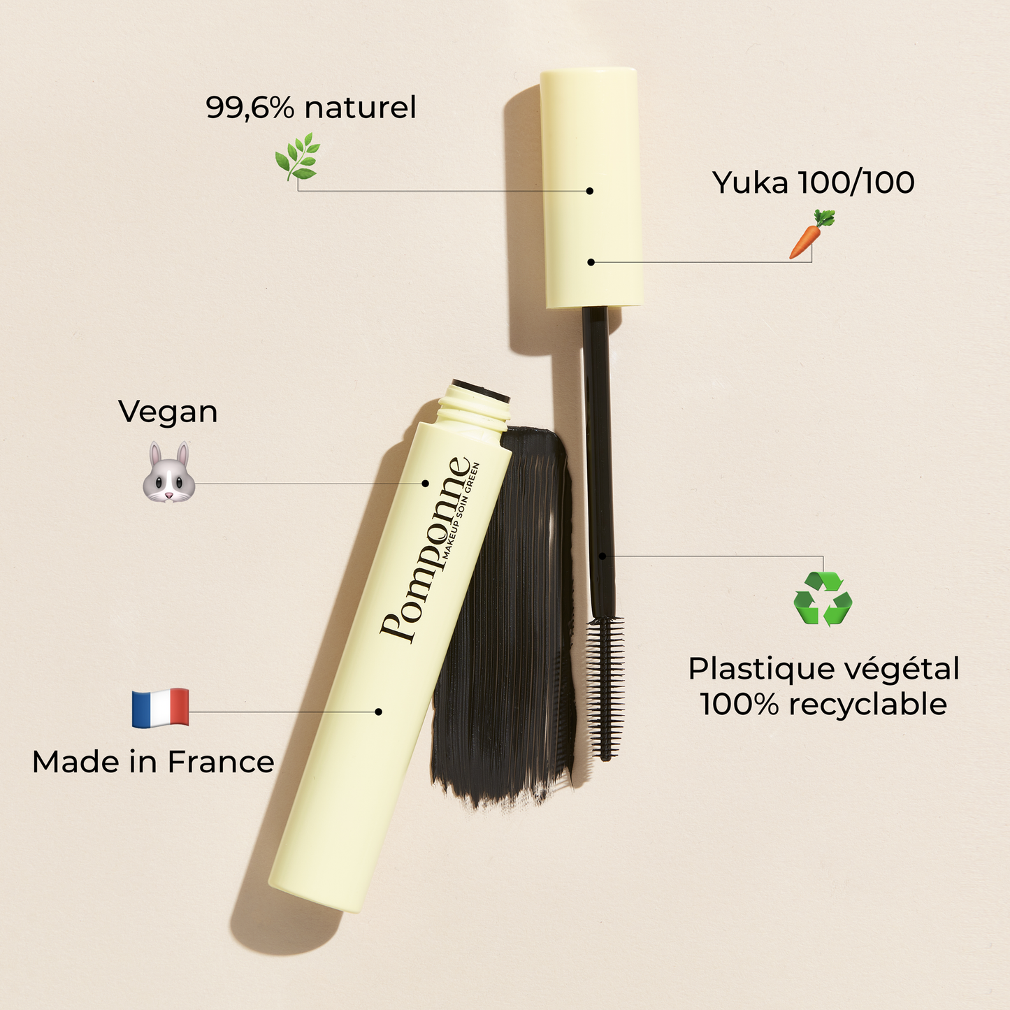 Le mascara naturel Pomponne est clean, vegan, made in France, Excellent sur Yuka