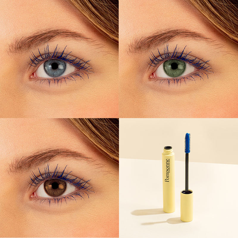 rendu mascara bleu Pomponne sur les différentes couleurs d'yeux